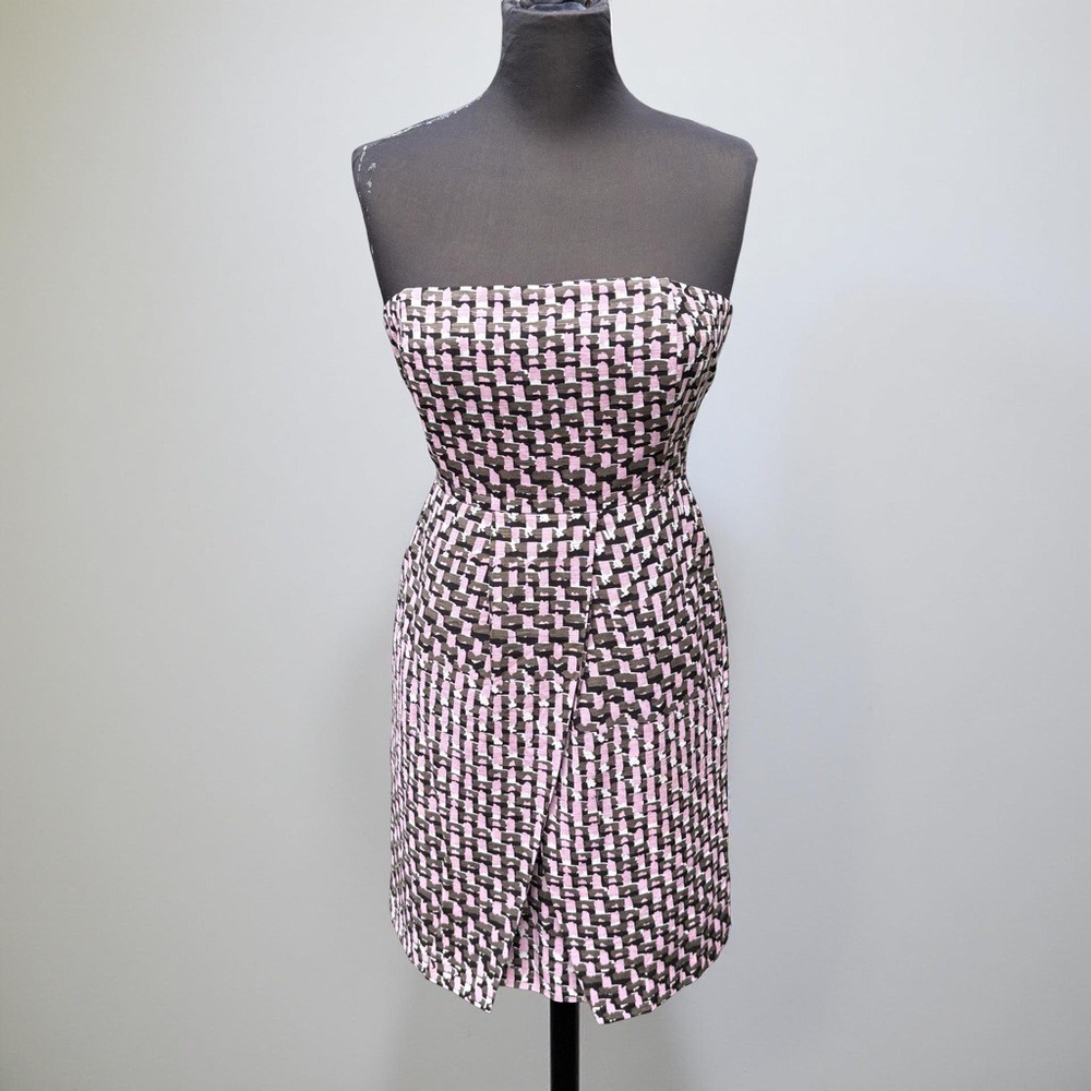 Banana Republic Pink Black Silk Strapless Dress Size petite work professional 4P